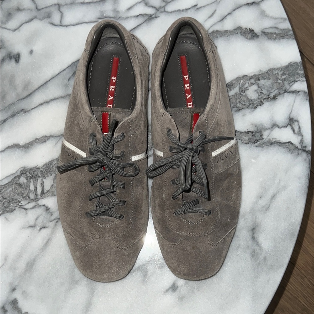 Prada Men's Taupe Grey Suede Sneakers 8Mens